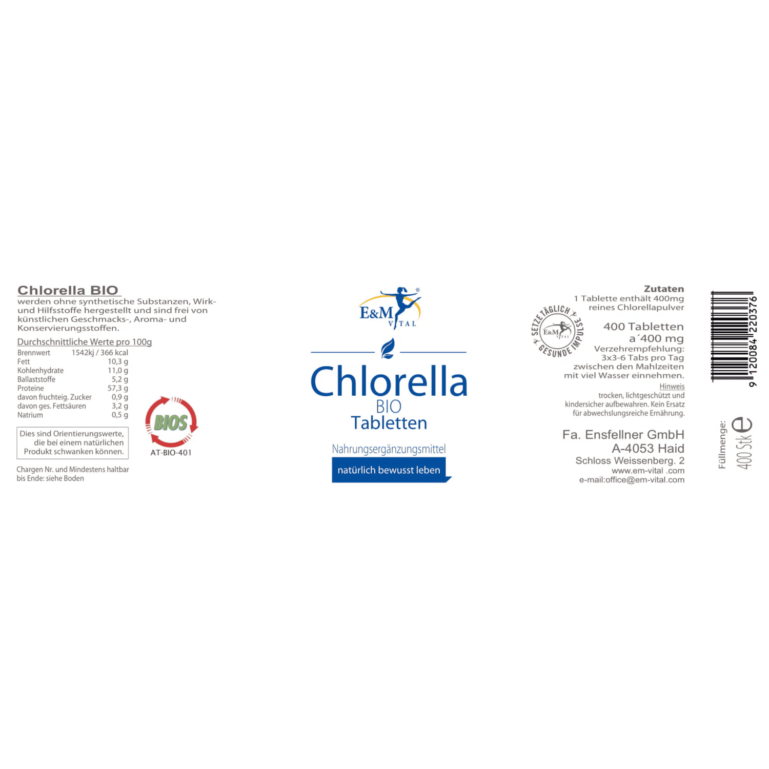 E&M BIO Chlorella Tabs 400Stk
