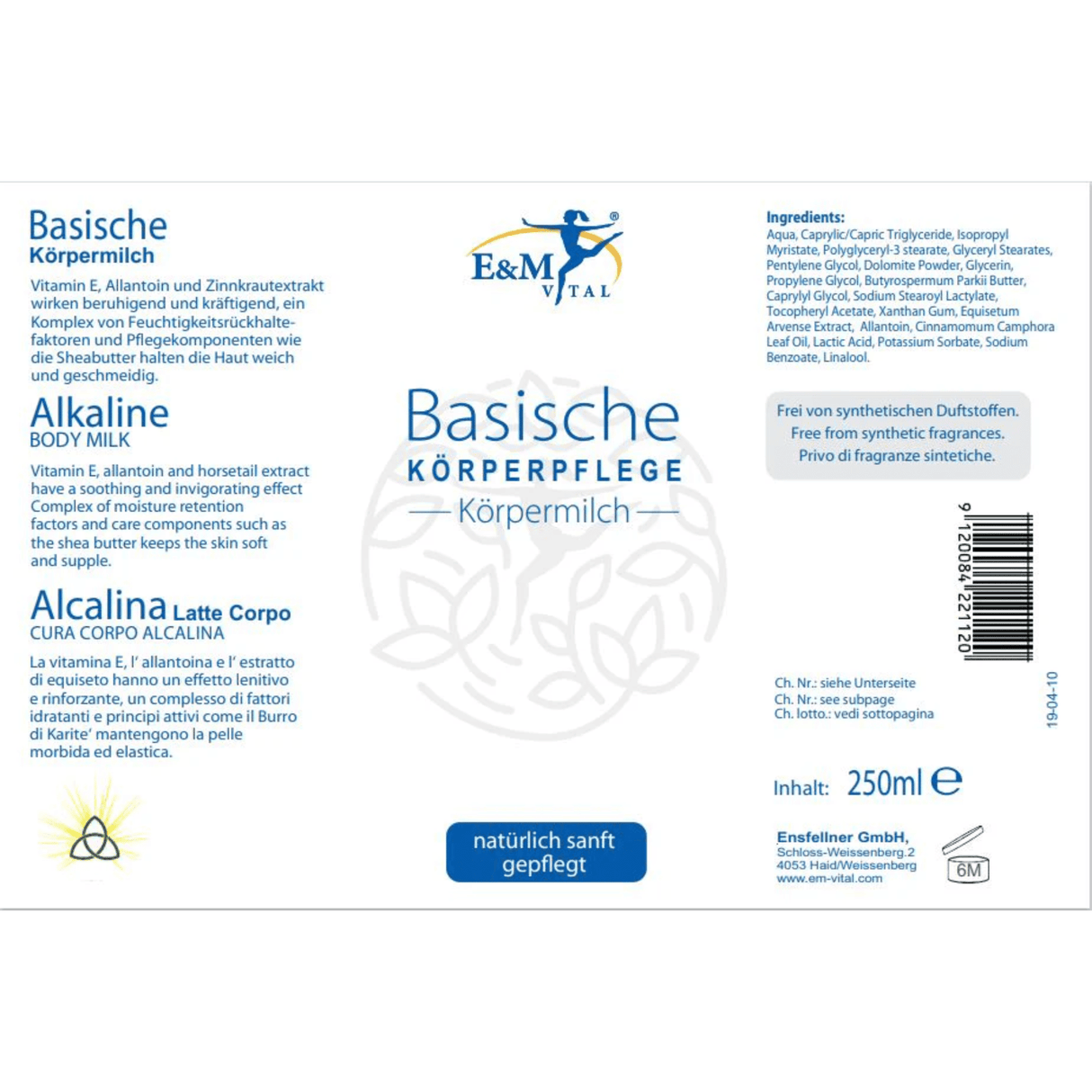 E&M basische Körpermilch – 250 ml